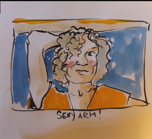 Self portrait in cadmium orange and colbalt blue